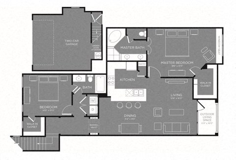 Floor plan for 2 beds, 2 baths, 1319 sqft